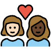Couple With Heart Woman Woman Light Skin Tone Dark Skin Tone Element from OpenMoji Emoji Set