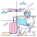 Digital Nomad Working In Airport