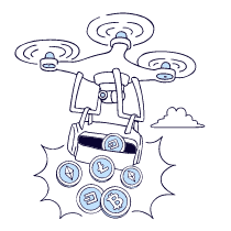 Airdrop Plane Drone Dropping Coins Illustration from Bruxelles Duotone Set