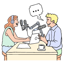 Communication Podcast Speaker With A Guest Illustration from Bruxelles Set