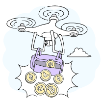 Airdrop Plane Drone Dropping Coins Illustration from Bruxelles Set