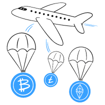 Airdrop Plane Or Drone Dropping Coins Illustration from Brooklyn Set