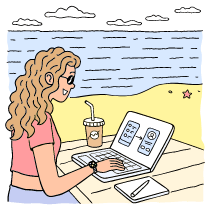Digital Nomad Working Near Beach 1 illustration - Free transparent PNG, SVG. No Sign up needed.