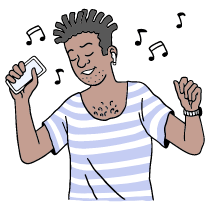 Listening Music With Iphone And Headset Or Airpods Illustration from Bruxelles Set