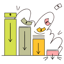 Business Graph Collapsing With Money Burned illustration - Free transparent PNG, SVG. No Sign up needed.