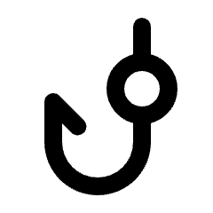 Rounded line icon of a curved hook with an upper ring and stem. Used for phishing alerts, email security, and scam detection.