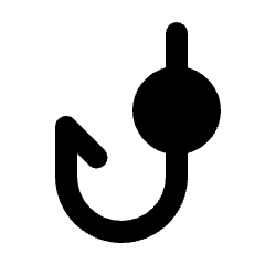 Rounded solid icon of a fishing hook with a circular bobber. Used for phishing alerts, scam detection, and cybersecurity.