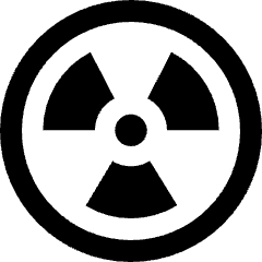 Clean line icon of a circle enclosing three wedge shapes and a central dot. Used for radiation warnings and nuclear safety.