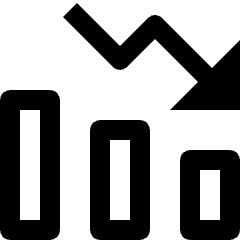 Clean line icon of three descending bars and a down arrow. Used for performance drops and analytics.