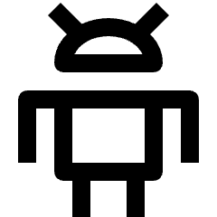 Clean, line icon of an Android robot head and body. Used for Android apps, mobile development, and settings.