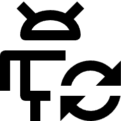 Clean line icon of an Android robot above refresh arrows. Used for Android updates and app refresh.