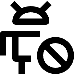 Clean line icon of an Android robot with a prohibition symbol. Used for Android restrictions and device controls.