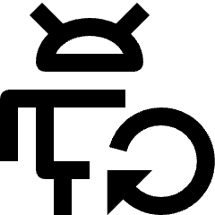 Clean line icon of an Android robot above a curved return arrow. Used for Android return actions and navigation.