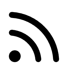 Rounded solid icon of a dot with two curved broadcast arcs. Used for RSS feeds, podcasts, news, and content subscriptions.