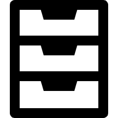 Clean line icon of a rounded locker with three stacked drawers. Used for archives, storage, files, and document management.