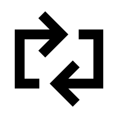 Sharp solid icon of two opposing bent arrows forming a horizontal reload symbol. Used for refresh and data syncing.