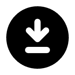 Rounded solid icon of a downward arrow above a horizontal bar inside a circle. Used for downloads, saving, and navigation.