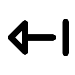 Rounded line icon of a left-pointing triangle, horizontal connector, and vertical bar. Used for skip-back and end controls.