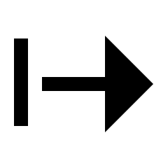 Sharp solid icon of a vertical bar beside a right-pointing arrow. Used for start controls, navigation, and media players.