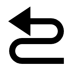 Sharp solid icon of a left-pointing arrow over a curved path bending upward. Used for undo, back navigation, and return actions.
