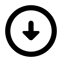 Rounded line icon of a downward arrow inside a circle. Used for downloads, scrolling, and navigation.