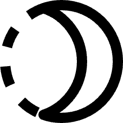 Clean line icon of a crescent eclipse with a striped arc. Used for astronomy, eclipses, space apps, and dark mode.