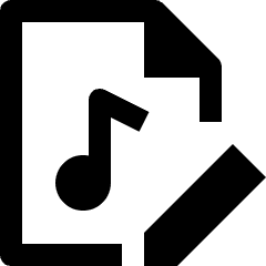 Clean line icon of a document with a music note and diagonal pencil. Used for editing audio files.