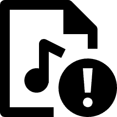 Clean line icon of a folded document with a musical note and exclamation circle. Used for audio warnings and file errors.