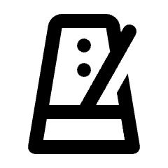 Rounded line icon of a metronome with two dots and a swinging arm. Used for rhythm practice and tempo controls.