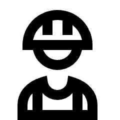 Clean line icon of a worker wearing a hard hat. Used for engineering, construction, and workforce profiles.