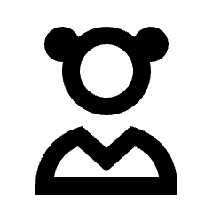 Clean line icon of a woman with two hair buns, a round face, and V-neck top. Used for profiles and user settings.
