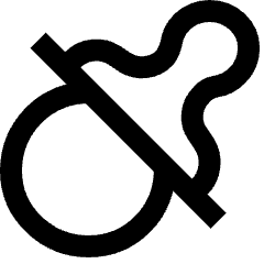 Clean line icon of a pacifier with a round shield, curved nipple, and diagonal stem. Used for baby care and parenting apps.