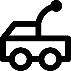 Clean line icon of a toy car with two wheels and a ball-tipped antenna. Used for toys, kids, and remote-control cars.