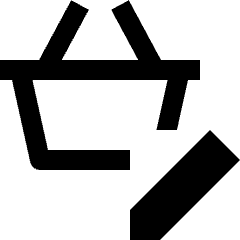 Clean line icon of a shopping basket with a pencil overlay. Used for editing cart items, product lists, and shopping tools.