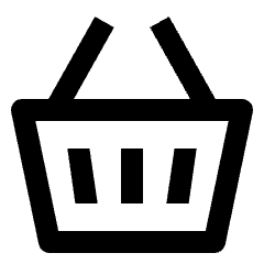 Clean line icon of a shopping basket with two handles and three vertical slats. Used for carts and shopping.