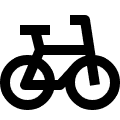 Clean line icon of a bicycle with two wheels, frame, seat, handlebars, and pedals. Used for cycling, biking, and transport.