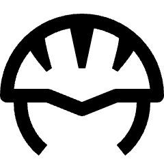 Clean line icon of a cycling helmet with three vents and a curved shell. Used for cycling gear, safety, and sports apps.