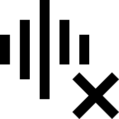 Minimal line icon of voice bars with an X. Used for denied voice identification and biometric access errors.