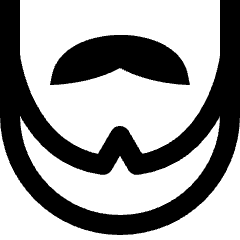 Clean line icon of a curved beard with a moustache. Used for grooming, barber, and bodycare apps.