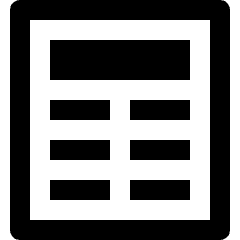 Clean line icon of a newspaper page with a headline and three rows of columns. Used for news and articles.