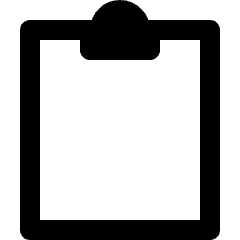 Clean line icon of a clipboard with a top clip. Used for notes, tasks, checklists, and forms.