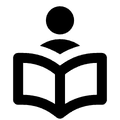 Clean line icon of a person above an open book. Used for reading apps, education, libraries, and study tools.