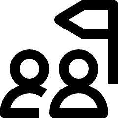 Clean line icon of two people beneath a flag. Used for team goals, achievement, and collaboration.