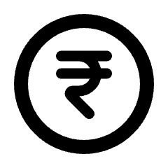 Rounded line icon of a rupee symbol inside a circle. Used for currency, payments, finance, and pricing interfaces.