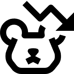 Clean line icon of a bear with a downward zigzag arrow. Used for bearish markets, falling prices, and financial analytics.