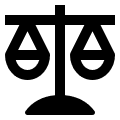 Clean line icon of a balance scale with two pans and central post. Used for law, fairness, and comparison.
