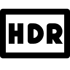 Clean line icon of HDR lettering inside a rounded rectangle. Used for camera modes, photography settings, and image controls.