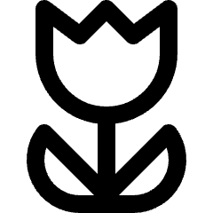 Clean line icon of a stylized flower with a rounded bloom, stem, and leaves. Used for macro photography and nature camera modes.