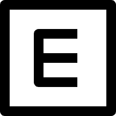 Clean line icon of a bold letter E inside a rounded square frame. Used for focus controls, text tools, and interface buttons.