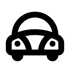Minimal line icon of a rounded beetle car with two wheels and arched roof. Used for cars, transport, and vehicle listings.